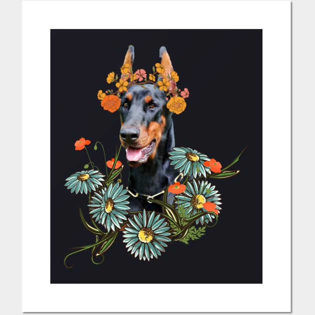 Doberman Flowers Wall Art by Foxxy Merch